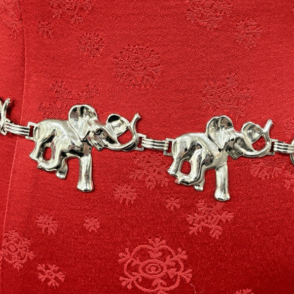 Vintage Silver Chain Belt Lucky Elephants Adjustable Concho Style Hippie Boho - Picture 2 of 10